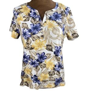 Karen Scott Floral Print Top - Blue, Yellow, Brown